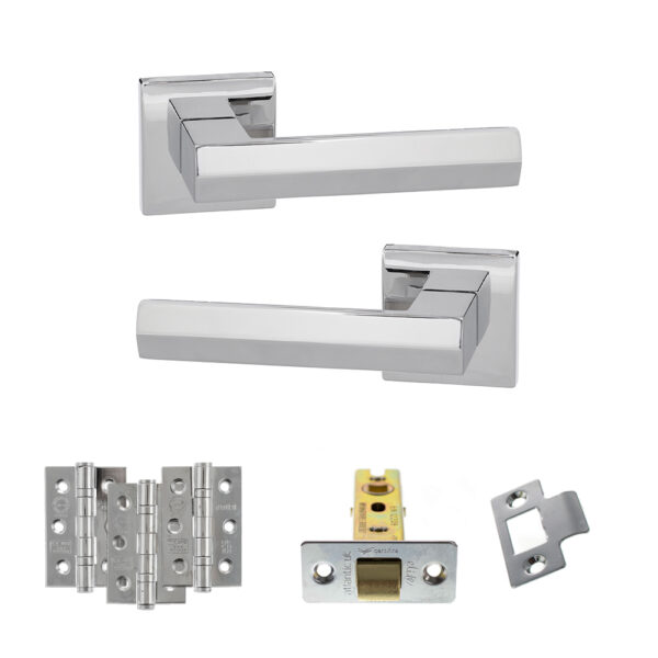 Atlantic Senza Pari Davoli Door Handle Pack (Latch Set - 3" CE Latch, 3" Fire Rated Hinges x3) - Polished Chrome