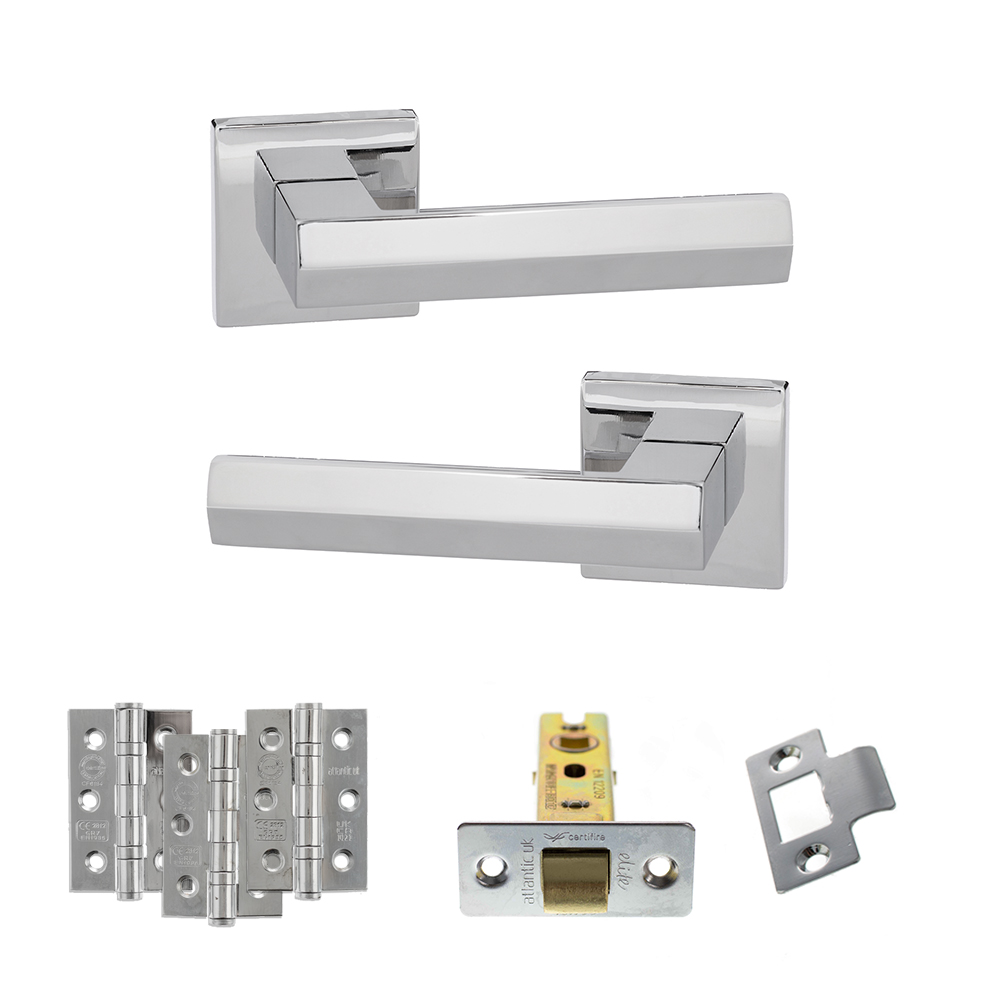 ADPSP216PC2_SENZA20PARI20DAVOLI20POLISHED20CHROME.jpg Atlantic Senza Pari Davoli Door Handle Pack (Latch Set - 3" CE Latch, 3" Fire Rated Hinges x3) - Polished Chrome - Image 1