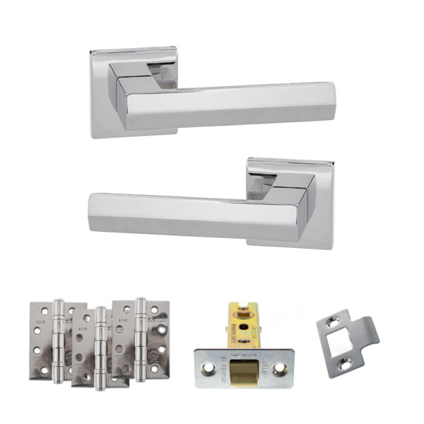 Atlantic Senza Pari Davoli Door Handle Pack (Latch Set - 3" CE Latch, 4" Fire Rated Hinges x3) - Polished Chrome