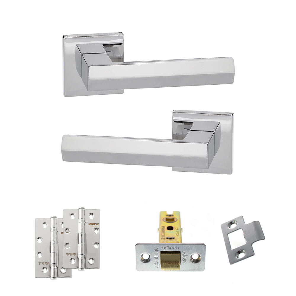 ADPSP216PC5_SENZA20PARI20DAVOLI20POLISHED20CHROME.jpg Atlantic Senza Pari Davoli Door Handle Pack (Latch Set - 2.5" CE Latch, 4" Slim Knuckle Hinges x2) - Polished Chrome - Image 1