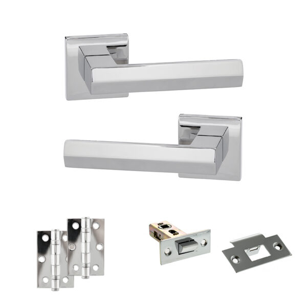 Atlantic Senza Pari Davoli Door Handle Pack (Latch Set - 2.5" Latch, 3" Hinges x2) - Polished Chrome