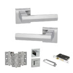 Atlantic Senza Pari Davoli Door Handle Pack (Bathroom Set - 2.5" CE Bathroom Lock, 3" Fire Rated Hinges x3) - Polished Chrome