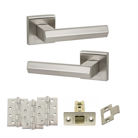 Atlantic Senza Pari Davoli Door Handle Pack (Latch Set - 2.5" CE Latch, 4" Fire Rated Hinges x3) - Satin Nickel