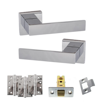 Atlantic Senza Pari Panetti Door Handle Pack (Latch Set - 2.5" CE Latch, 4" Fire Rated Hinges x3) - Polished Chrome