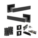 Senza Pari Panetti Door Handle Pack (Euro Lock Set - 3" CE Sashlock, 4" Slim Knuckle Hinges x2) - Matt Black