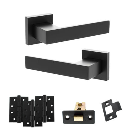 Senza Pari Panetti Door Handle Pack (Latch Set - 2.5" CE Latch, 4" Fire Rated Hinges x3) - Matt Black