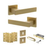 Senza Pari Panetti Door Handle Pack (3 Lever Lock Set - 3" CE Sashlock, 3" Fire Rated Hinges x3) - Satin Brass