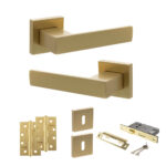 Senza Pari Panetti Door Handle Pack (3 Lever Lock Set - 2.5" CE Sashlock, 4" Slim Knuckle Hinges x2) - Satin Brass