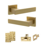 Senza Pari Panetti Door Handle Pack (Latch Set - 2.5" CE Latch, 4" Slim Knuckle Hinges x2) - Satin Brass