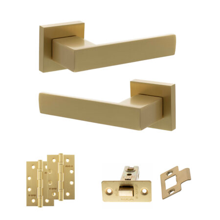 Senza Pari Panetti Door Handle Pack (Latch Set - 3" CE Latch, 4" Slim Knuckle Hinges x2) - Satin Brass