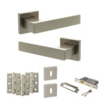 Senza Pari Panetti Door Handle Pack (3 Lever Lock Set - 2.5" CE Sashlock, 3" Fire Rated Hinges x3) - Satin Nickel