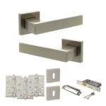 Senza Pari Panetti Door Handle Pack (3 Lever Lock Set - 2.5" CE Sashlock, 4" Fire Rated Hinges x3) - Satin Nickel