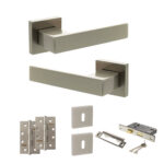 Senza Pari Panetti Door Handle Pack (3 Lever Lock Set - 3" CE Sashlock, 4" Slim Knuckle Hinges x2) - Satin Nickel