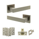 Senza Pari Panetti Door Handle Pack (Latch Set - 2.5" CE Latch, 3" Fire Rated Hinges x3) - Satin Nickel