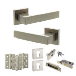 Senza Pari Panetti Door Handle Pack (Euro Lock Set - 2.5" CE Sashlock, 3" Fire Rated Hinges x3) - Satin Nickel