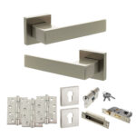 Senza Pari Panetti Door Handle Pack (Euro Lock Set - 3" CE Sashlock, 4" Fire Rated Hinges x3) - Satin Nickel
