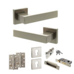 Senza Pari Panetti Door Handle Pack (Euro Lock Set - 2.5" CE Sashlock, 4" Slim Knuckle Hinges x2) - Satin Nickel