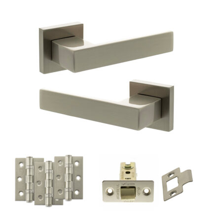 Senza Pari Panetti Door Handle Pack (Latch Set - 3" CE Latch, 3" Fire Rated Hinges x3) - Satin Nickel