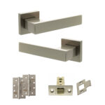 Senza Pari Panetti Door Handle Pack (Latch Set - 3" CE Latch, 4" Slim Knuckle Hinges x2) - Satin Nickel