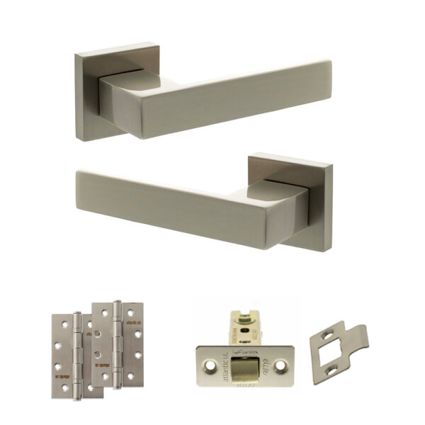 Senza Pari Panetti Door Handle Pack (Latch Set - 3" CE Latch, 4" Slim Knuckle Hinges x2) - Satin Nickel