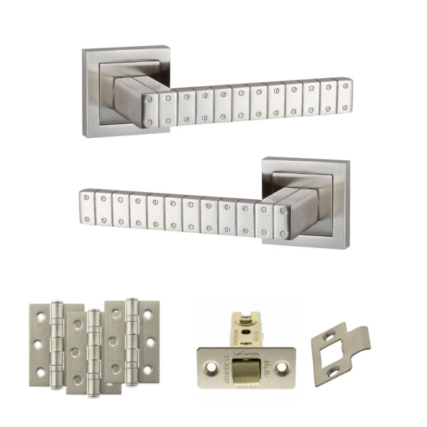 Senza Pari Bianca Door Handle Pack (Latch Set - 2.5" CE Latch, 3" Fire Rated Hinges x3) - Satin Nickel