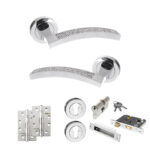 Senza Pari Crystal Door Handle Pack (Euro Lock Set - 3" CE Sashlock, 4" Slim Knuckle Hinges x2) - Polished Chrome