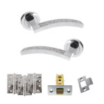 Senza Pari Crystal Door Handle Pack (Latch Set - 2.5" CE Latch, 4" Fire Rated Hinges x3) - Polished Chrome