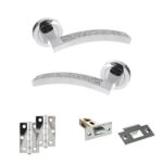 Senza Pari Crystal Door Handle Pack (Latch Set - 2.5" Latch, 3" Hinges x2) - Polished Chrome