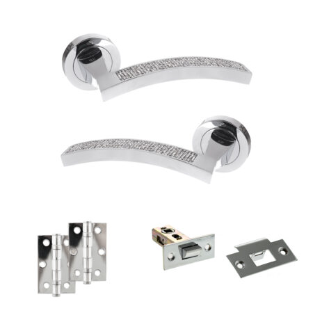 Senza Pari Crystal Door Handle Pack (Latch Set - 2.5" Latch, 3" Hinges x2) - Polished Chrome