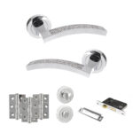 Senza Pari Crystal Door Handle Pack (Bathroom Set - 2.5" CE Bathroom Lock, 3" Fire Rated Hinges x3) - Polished Chrome