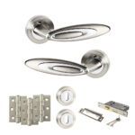 Senza Pari Elisse Door Handle Pack (3 Lever Lock Set - 3" CE Sashlock, 3" Fire Rated Hinges x3) - Satin Nickel/Chrome Plate