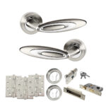 Senza Pari Elisse Door Handle Pack (Euro Lock Set - 3" CE Sashlock, 4" Fire Rated Hinges x3) - Satin Nickel/Chrome Plate