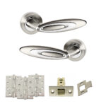 Senza Pari Elisse Door Handle Pack (Latch Set - 2.5" CE Latch, 4" Fire Rated Hinges x3) - Satin Nickel/Chrome Plate