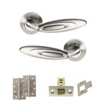 Senza Pari Elisse Door Handle Pack (Latch Set - 2.5" CE Latch, 4" Slim Knuckle Hinges x2) - Satin Nickel/Chrome Plate