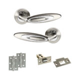 Senza Pari Elisse Door Handle Pack (Latch Set - 2.5" Latch, 3" Hinges x2) - Satin Nickel/Chrome Plate