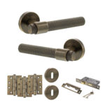Atlantic Senza Pari Andretta Door Handle Pack (3 Lever Lock Set - 2.5" CE Sashlock, 4" Fire Rated Hinges x3) - Antique Brass