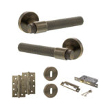 Senza Pari Andretta Door Handle Pack (3 Lever Lock Set - 3" CE Sashlock, 4" Slim Knuckle Hinges x2) - Antique Brass