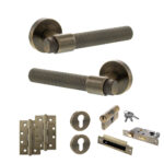Senza Pari Andretta Door Handle Pack (Euro Lock Set - 2.5" CE Sashlock, 4" Slim Knuckle Hinges x2) - Antique Brass