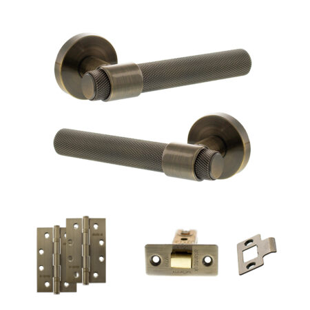 Senza Pari Andretta Door Handle Pack (Latch Set - 3" CE Latch, 4" Slim Knuckle Hinges x2) - Antique Brass
