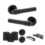 Atlantic Senza Pari Andretta Door Handle Pack (Bathroom Set - 2.5" CE Bathroom Lock, 4" Fire Rated Hinges x3) - Matt Black