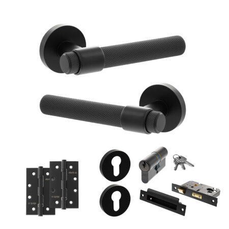 Senza Pari Andretta Door Handle Pack (Euro Lock Set - 3" CE Sashlock, 4" Slim Knuckle Hinges x2) - Matt Black