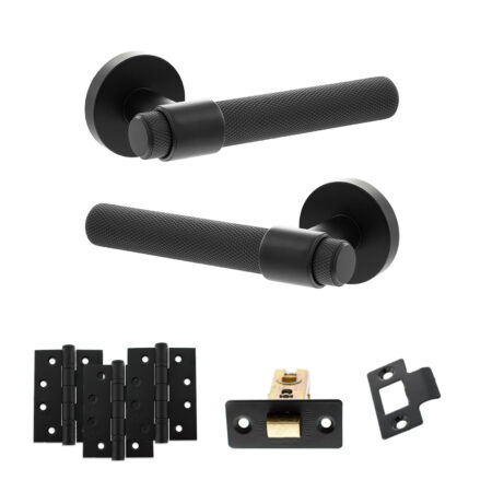 Atlantic Senza Pari Andretta Door Handle Pack (Latch Set - 2.5" CE Latch, 4" Fire Rated Hinges x3) - Matt Black