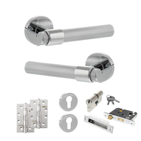 Senza Pari Andretta Door Handle Pack (Euro Lock Set - 3" CE Sashlock, 4" Slim Knuckle Hinges x2) - Polished Chrome