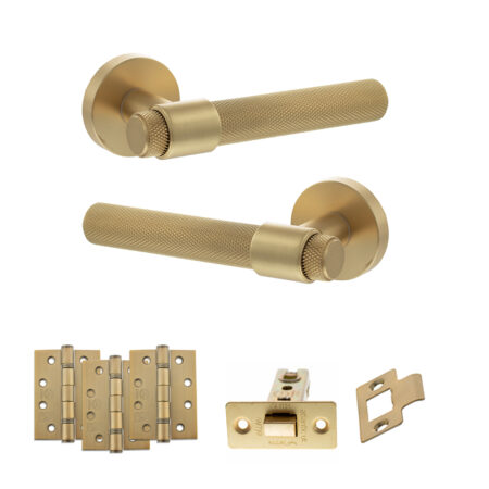 Atlantic Senza Pari Andretta Door Handle Pack (Latch Set - 2.5" CE Latch, 4" Fire Rated Hinges x3) - Satin Brass