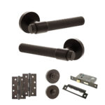 Senza Pari Andretta Door Handle Pack (Bathroom Set - 2.5" CE Bathroom Lock, 4" Slim Knuckle Hinges x2) - Urban Dark Bronze