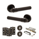 Senza Pari Andretta Door Handle Pack (3 Lever Lock Set - 2.5" CE Sashlock, 3" Fire Rated Hinges x3) - Urban Dark Bronze