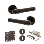 Senza Pari Andretta Door Handle Pack (3 Lever Lock Set - 2.5" CE Sashlock, 4" Slim Knuckle Hinges x2) - Urban Dark Bronze