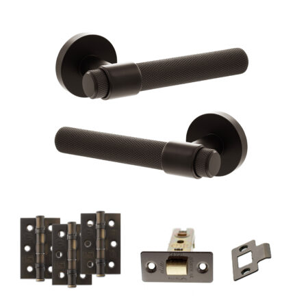 Senza Pari Andretta Door Handle Pack (Latch Set - 2.5" CE Latch, 3" Fire Rated Hinges x3) - Urban Dark Bronze