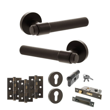 Atlantic Senza Pari Andretta Door Handle Pack (Euro Lock Set - 2.5" CE Sashlock, 3" Fire Rated Hinges x3) - Urban Dark Bronze