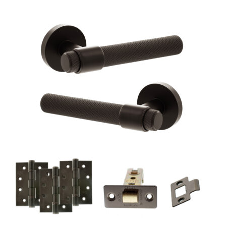 Senza Pari Andretta Door Handle Pack (Latch Set - 2.5" CE Latch, 4" Fire Rated Hinges x3) - Urban Dark Bronze